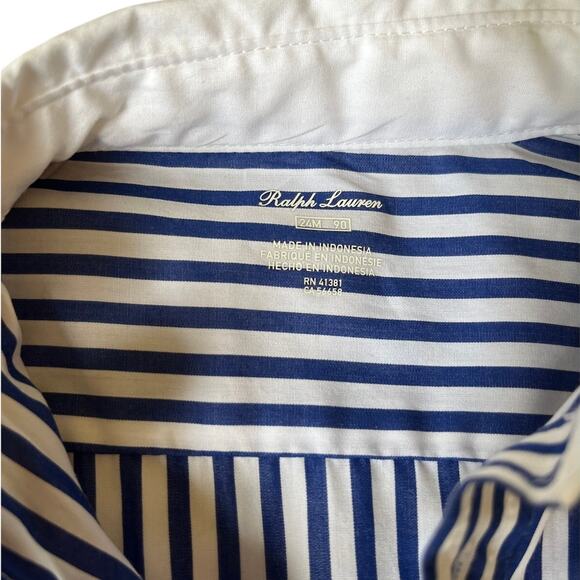 Ralph Lauren Baby Boy Navy Striped White Collar Shirt & Shorts Set | 24 Months - Picture 2 of 8